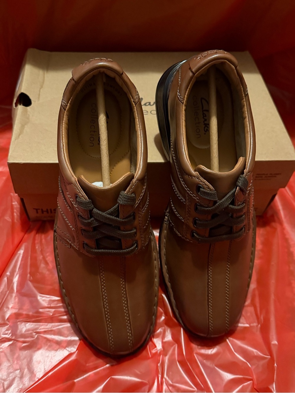 Clarks Touareg Vibe Brown Leather Lace-Up Oxford Cushioned Men's US 8 W NEW
